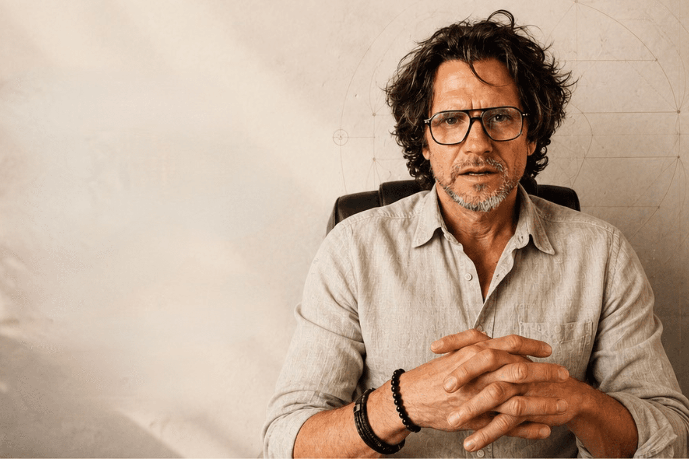 Matthias Becker — 88°AuRa:Architect · Portrait rechts, mineralische Textbühne links